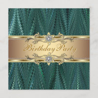 Convites de Aniversário Dourado Azul Turquesa Verd