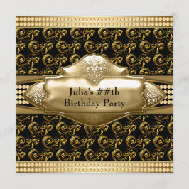 Convites de Aniversário Dourado Preto para Mulhere