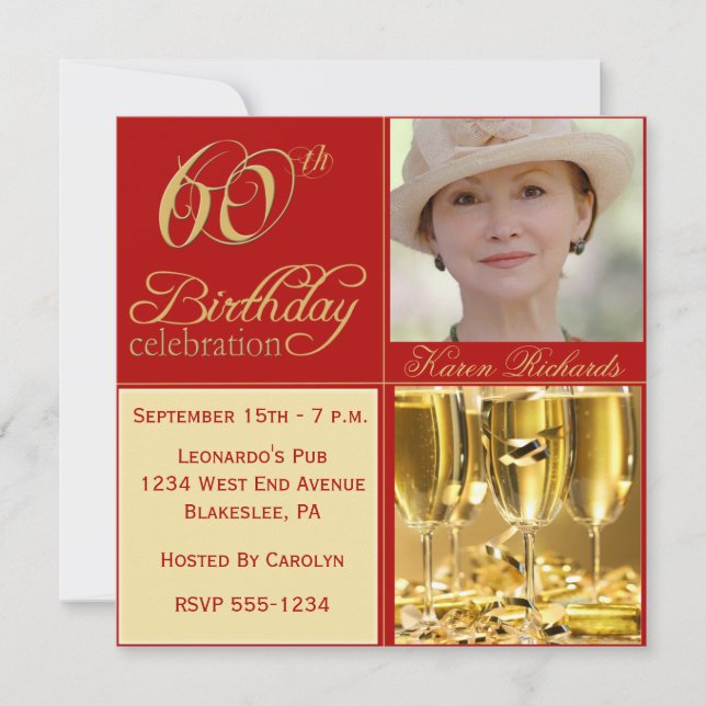 Convites de aniversário Elegante 60º (Frente)