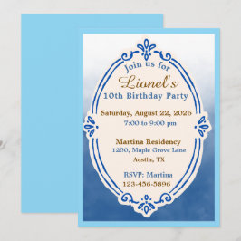 Convites de Aniversário em Aquarela Azul Elegante