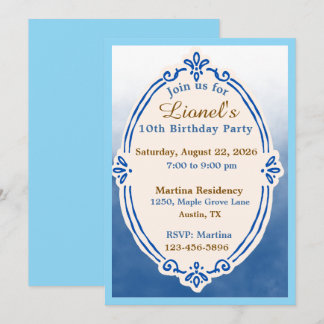 Convites de Aniversário em Aquarela Azul Elegante