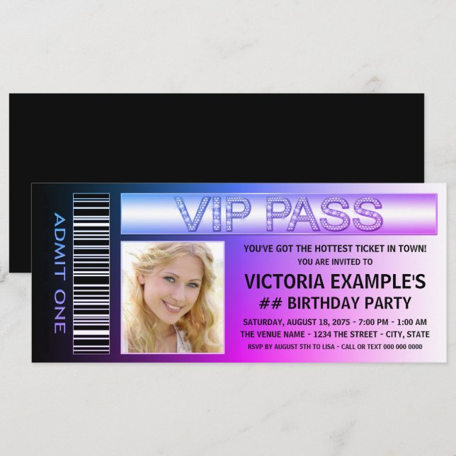 Convites de Aniversário em Formato de Ingresso (Frente/Verso)