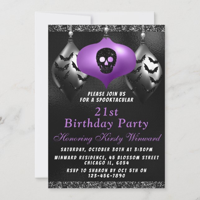 Convites de Aniversário Festa de Halloween Roxo Pr (Frente)