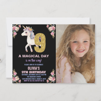 Convites de Aniversário Florais do Unicórn