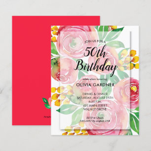 Convites de Aniversário Florais em Aquarela Vibran