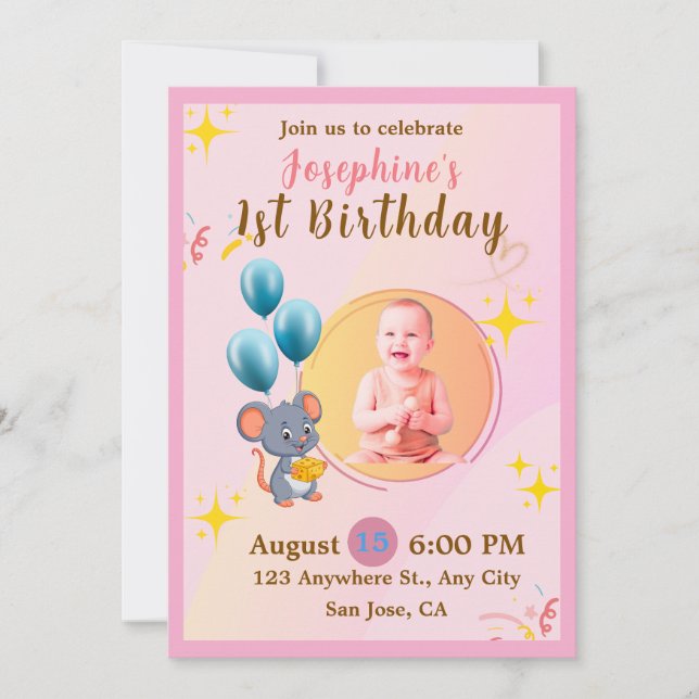 Convites de Aniversário Fofos para Meninas (Frente)