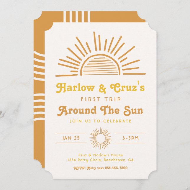 Convites de aniversário gêmeos | Convite Boho Twin (Frente/Verso)