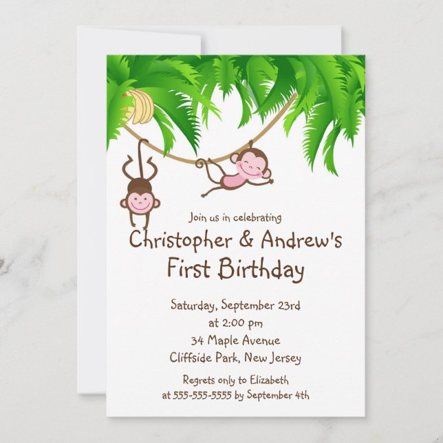 Convites de aniversário gêmeos giros e giros (Frente)