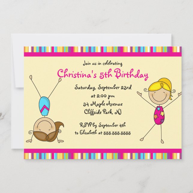 Convites de aniversário ginásticos bonitos (Frente)