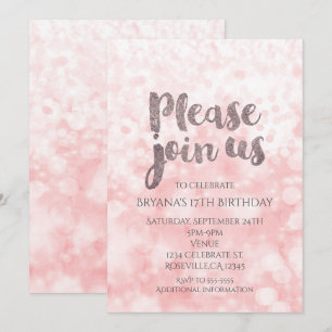 Convites de Aniversário Glam Brilho Rosa Pêssego