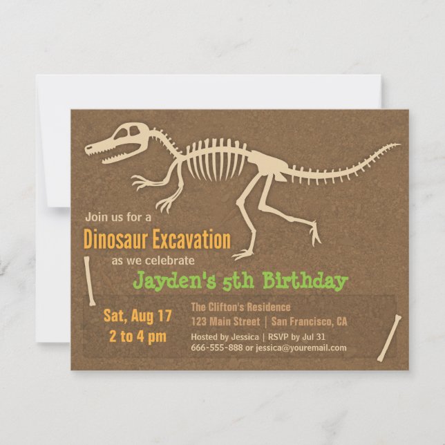 Convites de Aniversário Infantil Ossos de Dinossau (Frente)