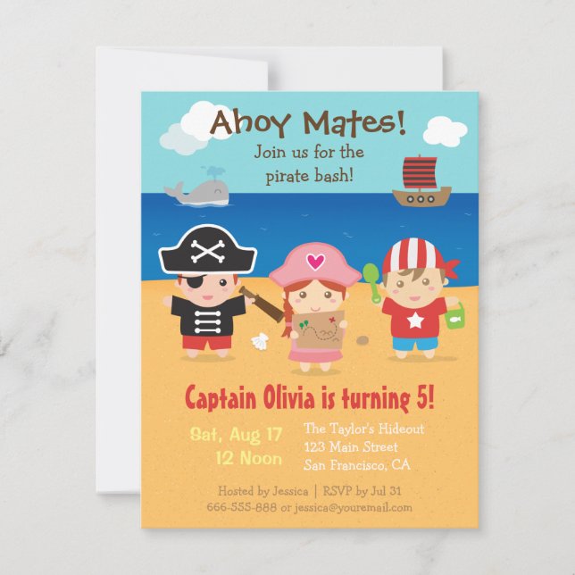 Convites de Aniversário Infantis Temáticos de Pira (Frente)