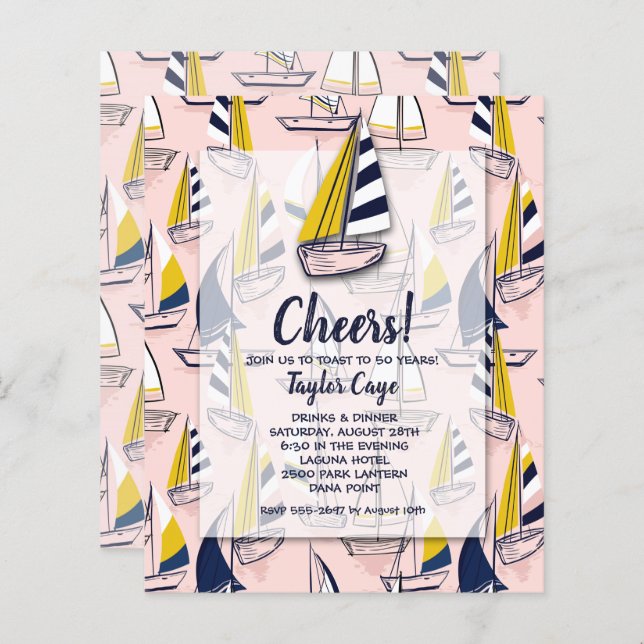 Convites de Aniversário Marítimos para Barcos de N (Frente/Verso)