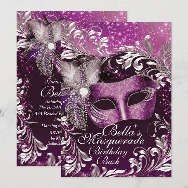 Convites de aniversário mascarada (Frente/Verso)