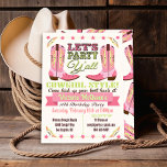 Convites de aniversário Ocidentais Cowgirl<br><div class="desc">Estilo de cowgirl ocidental da festa de vamos com esses Convites de festas de aniversários super fofos de inicialização de cowboy com bonito botas cor-de-rosa e verdes e gráficos feitos no estilo poster. Um tema tão divertido para a garota se juntar! Excelente para o aniversário de uma criança ou um...</div>