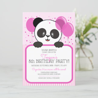 Convites de aniversário Panda Cutie Rosa