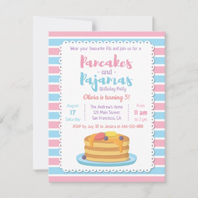 Convites de Aniversário Panquecas e Pijamas (Frente)