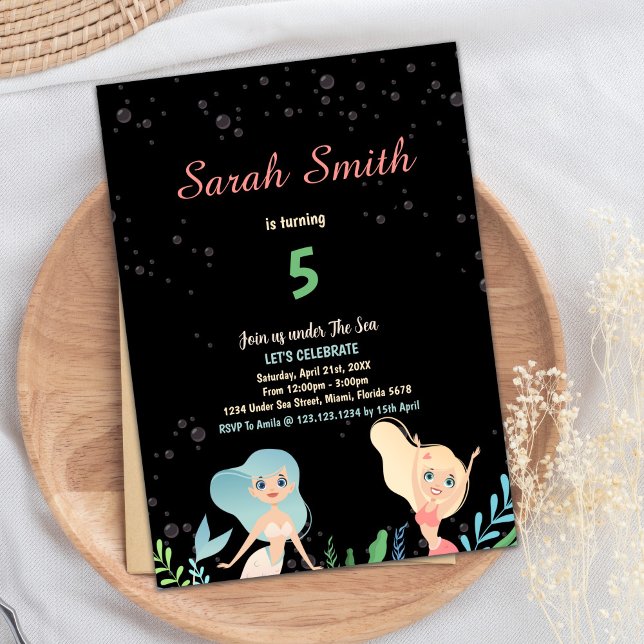 Convites de Aniversário para a Sereia 5 loira (5th Blond Mermaid Birthday Invitations)