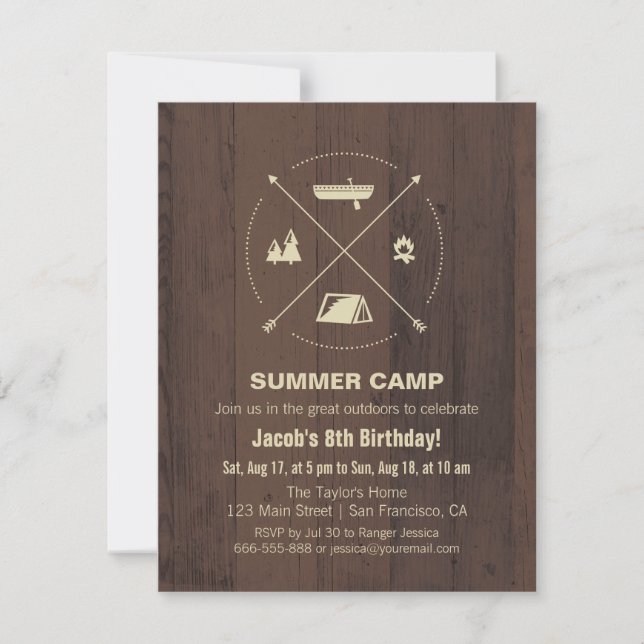 Convites de Aniversário para Acampamento de Verão  (Frente)