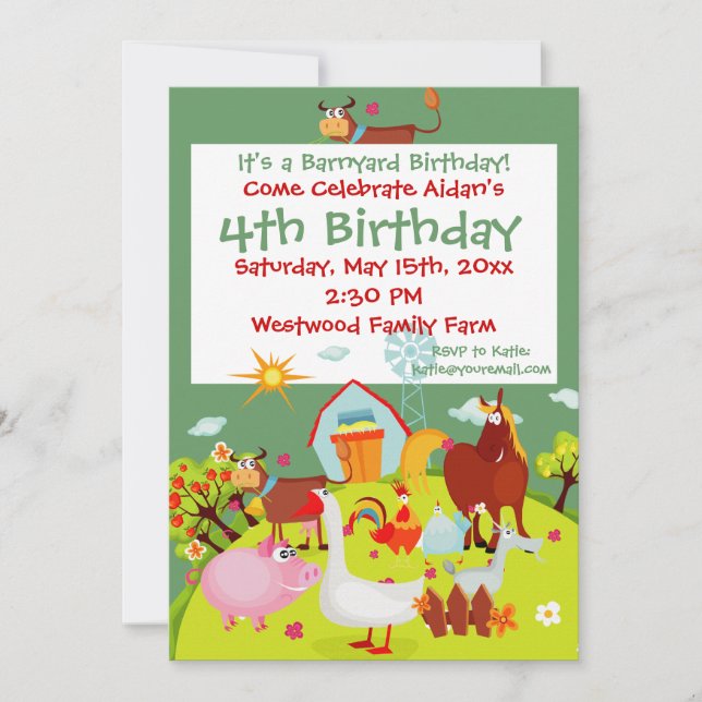 Convites de Aniversário para Animais de Criação de (Frente)