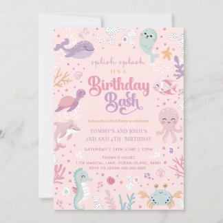 Convites de Aniversário para Animais do Oceano. An