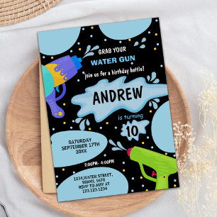 Convites de Aniversário para Arma Verde Azul Preta