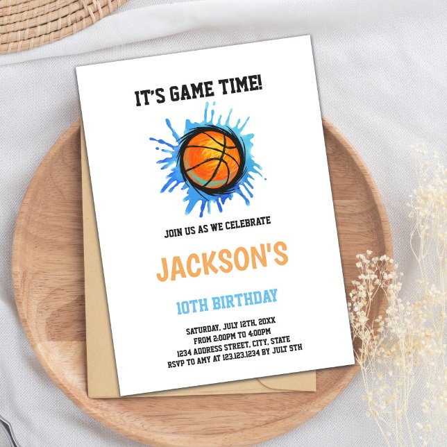 Convites de Aniversário para Arte Azul de Basquete (Basketball Blue Art Birthday Invitations)