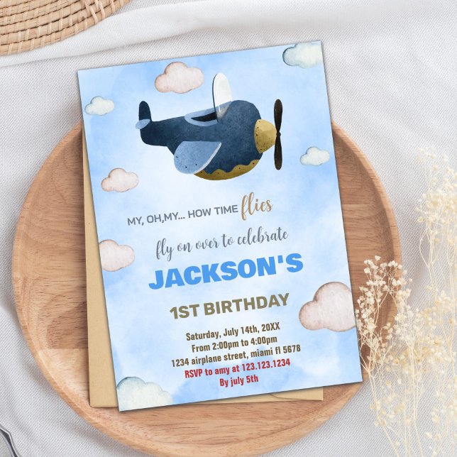Convites de Aniversário para Aviões em Nuvem Branc (White Cloud Airplane Birthday Invitations)