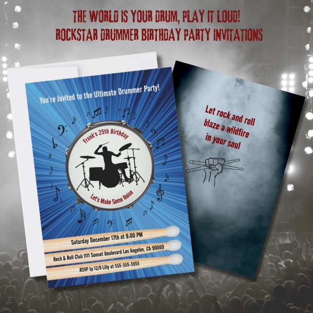 Convites de Aniversário para Baterista Incrível (Ultimate Drummer Birthday Party Invitations)