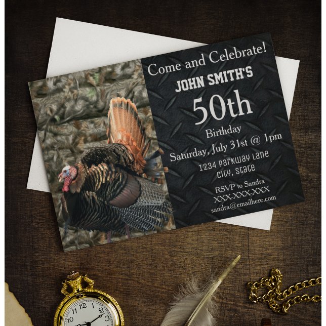 Convites de Aniversário para Camo de Caça na Turqu (Turkey hunting themed birthday party camo invitation)