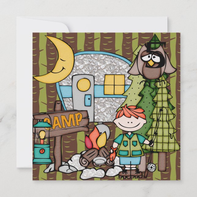 Convites de Aniversário para Camping-Cabelo Vermel (Frente)