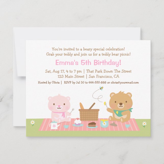 Convites de Aniversário para Chá de Piquenique com (Frente)