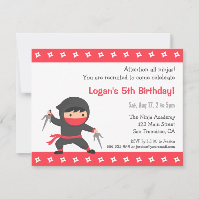 Convites de Aniversário para Crianças Pequenas Nin (Frente)
