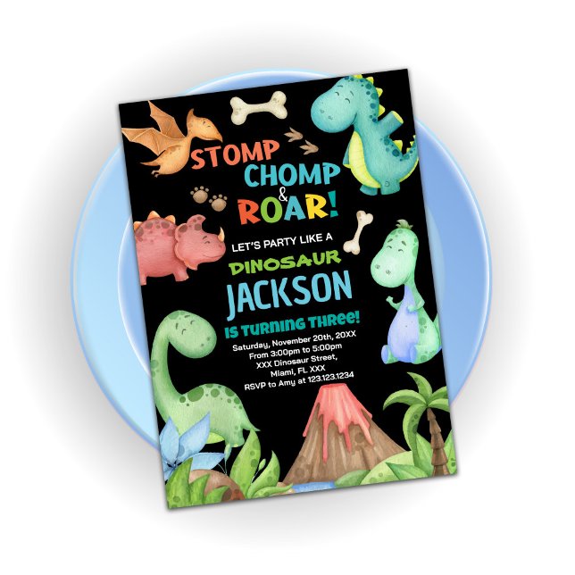 Convites de Aniversário para Dinossauro Castanho (Brown Dinosaur Birthday Invitations)