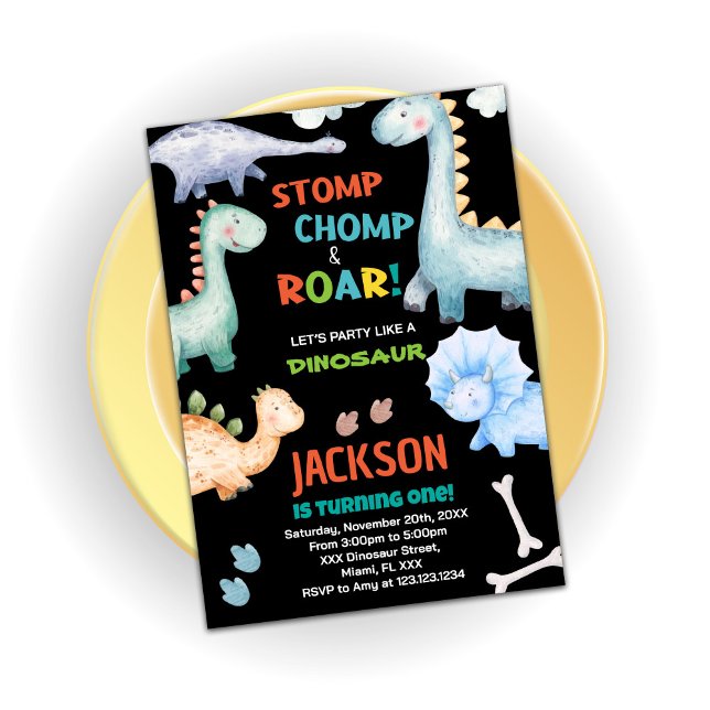 Convites de Aniversário para Dinossauro Laranja Ne (Black Orange Dinosaur Birthday Invitations)