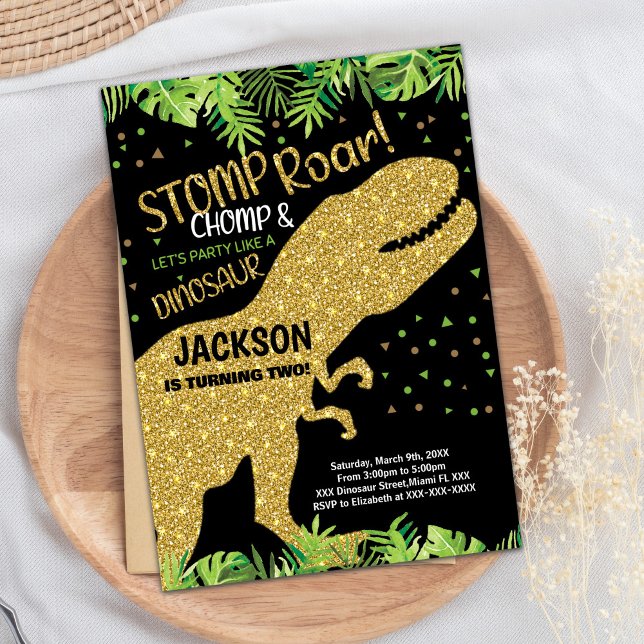 Convites de Aniversário para Dinossauros Negros (Black Glitter Dinosaur Birthday Invitations)