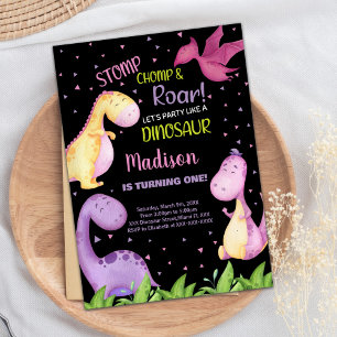 Convites de Aniversário para Dinossauros Pretos Ro