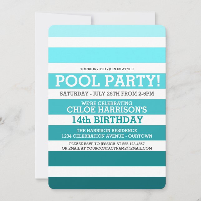 Convites de Aniversário para Festa na Piscina (Frente)
