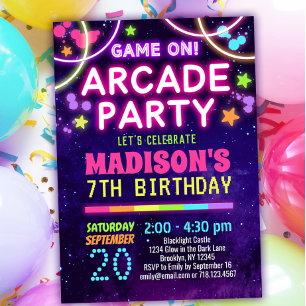 Convites de Aniversário para Festas de Arcade Men
