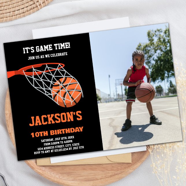 Convites de Aniversário para Foto de Basquete de B (Ball Basket Photo Basketball Birthday Invitations)