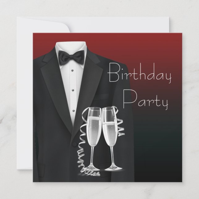 Convites de Aniversário para Homens com Smóquin Pr (Frente)