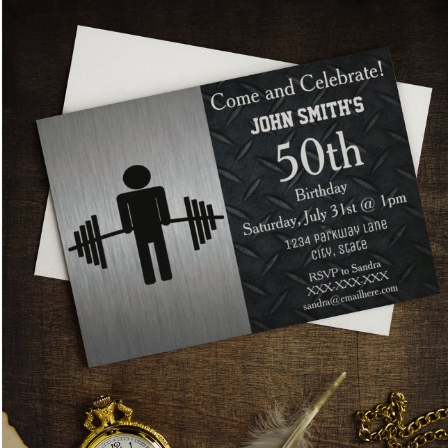 Convites de Aniversário para Levantamento de Pesos (Weightlifting Fitness Themed birthday invitations.)