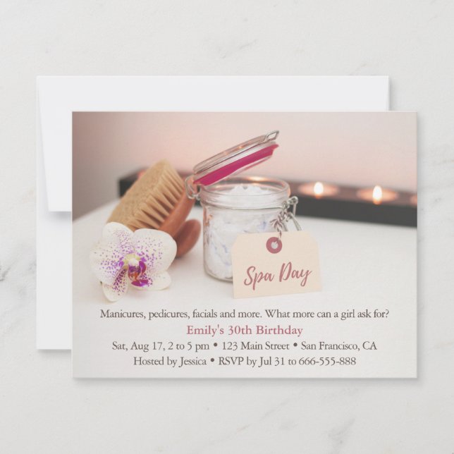 Convites de Aniversário para Meninas no Spa Relaxa (Frente)