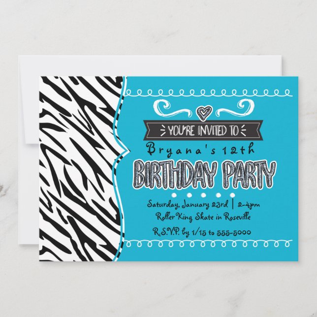 Convites de Aniversário para Meninas Turquesa e Ze (Frente)