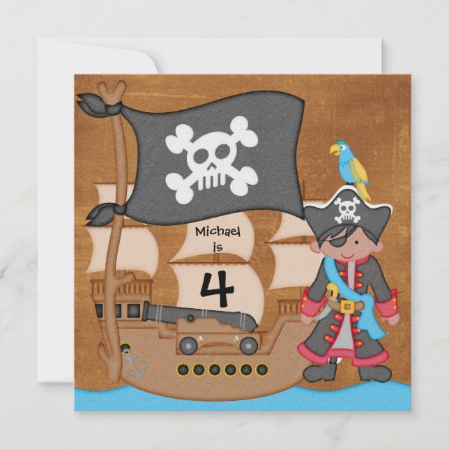 Convites de Aniversário para Navio Pirata (Frente)