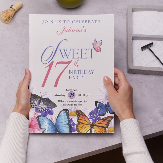Convites de Aniversário para o 17º Pink e Lavanda  (Custom Pink & Lavender 17th Birthday Invitations
)