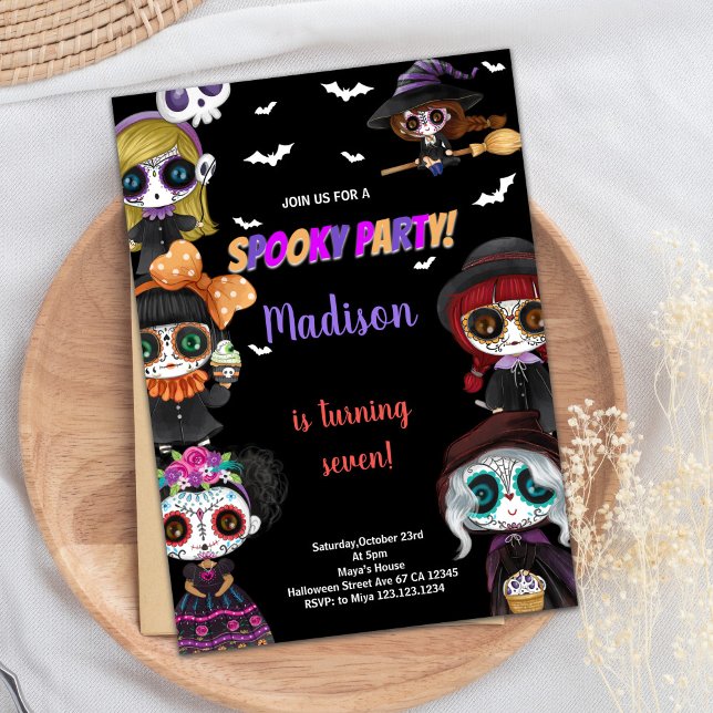 Convites de Aniversário para o Dia das Bruxas Pret (Purple Spooky Black Halloween Birthday Invitations)
