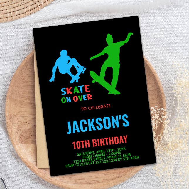 Convites de Aniversário para Painéis Pretos Verdes (Green Black Skateboards Birthday Invitations)