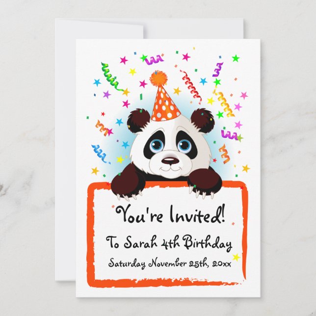 Convites de Aniversário para Panda (Frente)