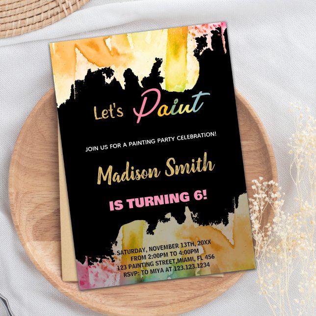 Convites de Aniversário para Pintar Vamos Preto (Black Let's Paint Birthday Invitations)